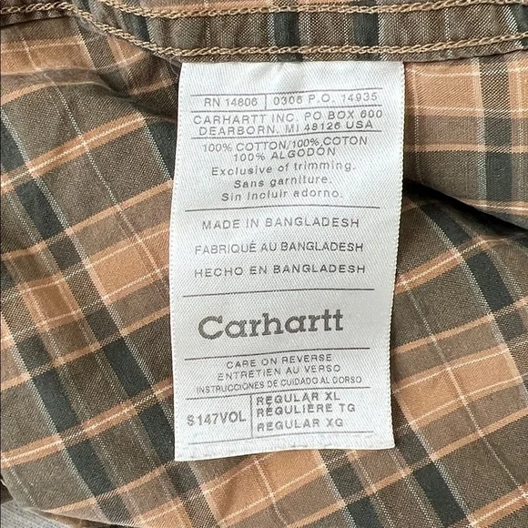 Vintage 90s Carhartt Plaid Long Sleeve Button Up Shirt Size XL - Picture 6 of 13